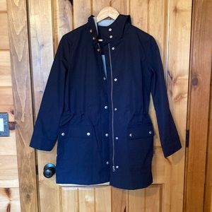 JCrew Factory navy rain coat with sinch waist, XXS, NWOT